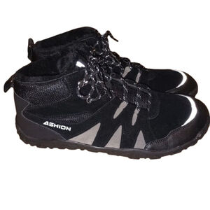 Ashion Men's Boots Size 11 EU 44 Black Faux Suede Faux Fur Lined Hiking Winter S